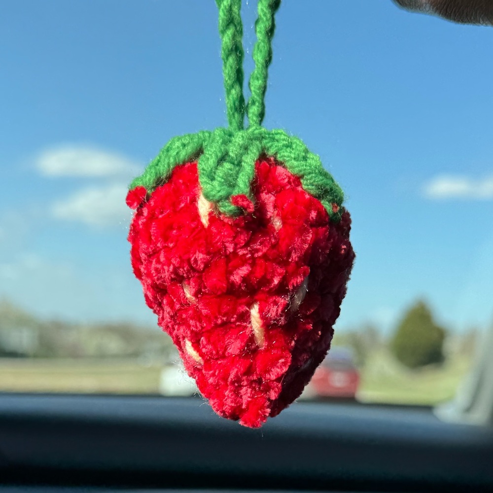 Crochet Red Strawberry bag charm